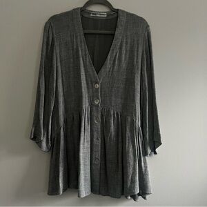 Zara Charcoal Button-Front Blouse